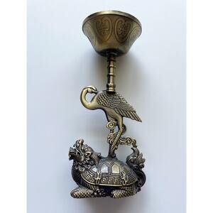 Brass Casting Longevity Crane Dragon Turtle Statue Candle Holder Candlestick